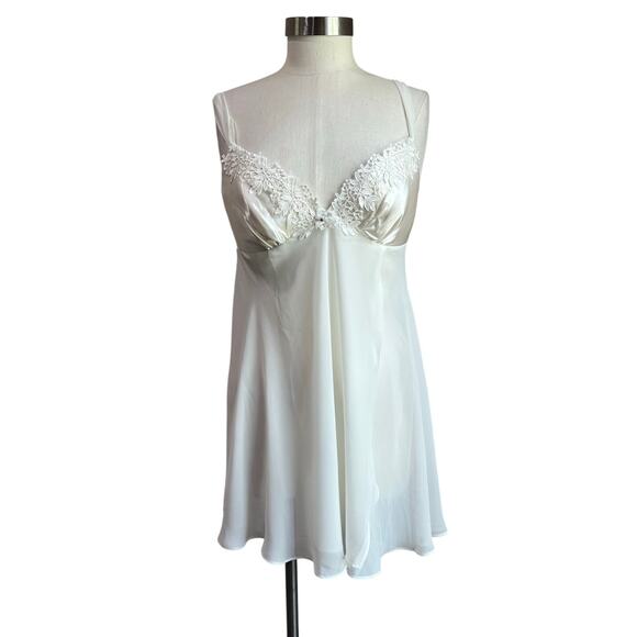Flora by Floral Nikrooz Satin & Chiffon Lace Babydoll Slip Chemise Sz Large - Picture 1 of 9